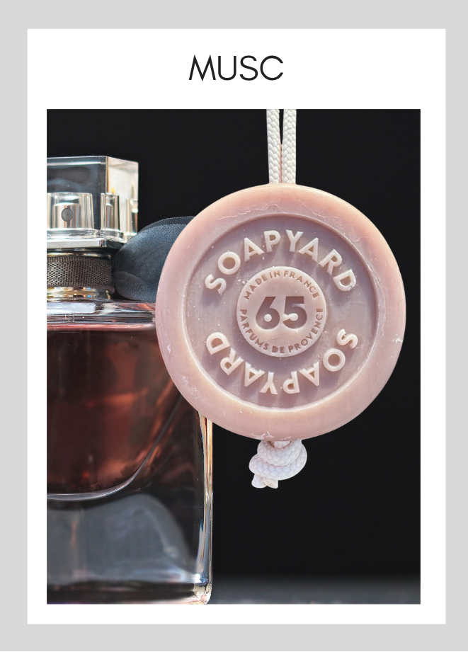 Savon avec corde Soapyard — Musc, sur fond illustrant son parfum